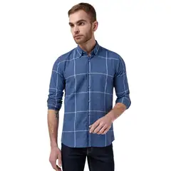 LOS CABALLEROS - Camisa leñadora azul con cuadros blancos