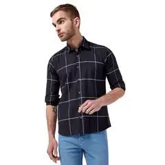 LOS CABALLEROS - Camisa leñadora negra con cuadros blancos
