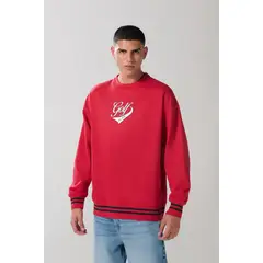 KOAJ - Buzo cuello redondo color negro con estampación tipo co Hombre