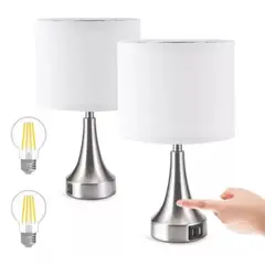 GENERICO - Set X 2 Lamparas De Mesa Dormitorio Mesa De Noche Usb