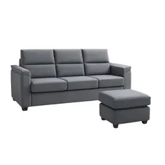 GENERICO - Sofá con puff Giorgio 2 Puestos Moderno Tela Antifluidos 160x90x90 Gris