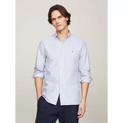 TOMMY HILFIGER - Camisa azul Heritage de rayas con corte regular