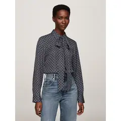 TOMMY HILFIGER - Blusa azul de viscosa con lazo en el cuello