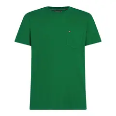TOMMY HILFIGER - Camiseta verde de cuello redondo con bolsillo