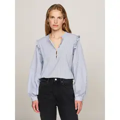 TOMMY HILFIGER - Blusa celeste de corte amplio con volantes