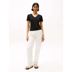 TOMMY HILFIGER - Camiseta negra de rayas con Cuello en V