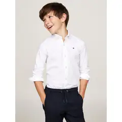 TOMMY HILFIGER - Camisa Blanca Niño Regular Con Cuello Abotonado