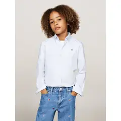 TOMMY HILFIGER - Camisa de Rayas Azul Para Niño Con Logo