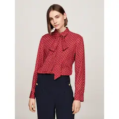 TOMMY HILFIGER - Blusa roja de viscosa con lazo en el cuello