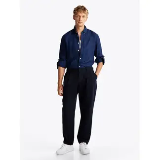 TOMMY HILFIGER - Camisa azul de lino solida con logo