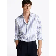 TOMMY HILFIGER - Camisa azul TH Flex regular de rayas marineras