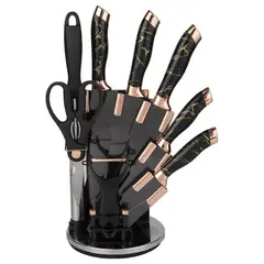 GENERICO - Juego De Cuchillos En Acero X8 Pcs + Base Giratoria Abanico Negro