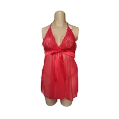 GENERICO - Baby Doll con Tanga Hilo Rojo en encaje L-XL Curvy Sensual