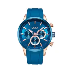 LOIX - Reloj hombre L2143-2 Azul con oro rosa bisel azul tablero azul