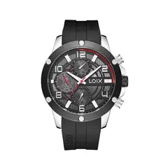 LOIX - Reloj hombre L2144-5 Negro con plateado bisel negro tablero negro