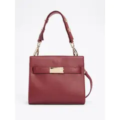 TOMMY HILFIGER - Bolso vino satchel Heritage con tachuelas