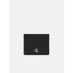 CALVIN KLEIN - Tarjetero negro de cuero con monograma grabado