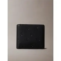 CALVIN KLEIN - Billetera negra plegable con estampado en relieve
