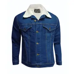MODA EN CIRCUITO - Chaqueta de Jean para Hombre Azul Forrada en Ovejero Blanco