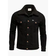MODA EN CIRCUITO - Chaqueta de Jean para Hombre Negra Forrada en Ovejero Negro