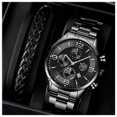 GENERICO - Reloj de Cuarzo Acero Inoxidable Reloj Luminoso + Pulsera - Negro