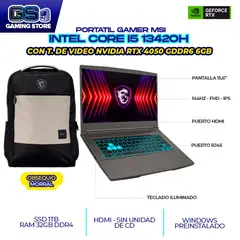 MSI - PORTATIL THIN INTEL CI5-13420H RTX4050 6GB RAM 32GB SSD 1TB M2 156 - 144HZ - IPS