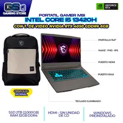 MSI - PORTATIL THIN INTEL CI5-13420H RTX4050 6GB RAM 32GB SSD 2000GB 15.6 - 144HZ - IPS
