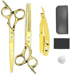 GENERICO - Set tijeras profesionales peluqueria Black Leopard Gold + Navaja
