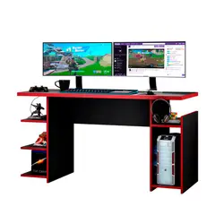 MULTIMUEBLES - ESCRITORIO MESA GAMER NEGRO ROJO 2065