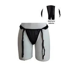 GENERICO - Tanga francesa o entrega inmediada encaje Liguero Negra L-Xl