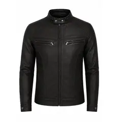 MODA EN CIRCUITO - Chaqueta en Cuero-tex Mate para Hombre Diseño Biker con Correa en el Cuello