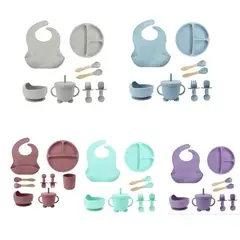 GENERICO - Kit Alimentación Bebe Vajilla Silicona Plato Babero 8 Piezas