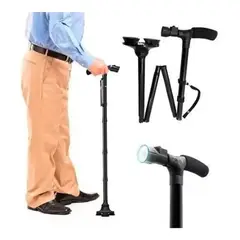 GENERICO - Bastón Ortopédico Con Linterna Luz Led Plegable Negro