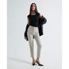 SEVEN SEVEN - Pantalón Con Prenses Para Mujer Beige