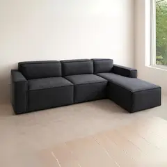 GENERICO - Sofá en L Derecho Leonys Tela Antifluidos 260x75x70 Gris 4 Puestos