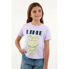 TENNIS - Camiseta básica morada estampada para niña