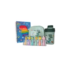 GENERICO - Kit Infantil Lonchera Agenda Y Mini Resaltadores DinoVerde