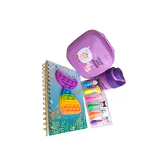 GENERICO - Kit Infantil Lonchera Agenda Y Mini Resaltadores Sirena Morado