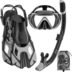 GEF - Aletas Natacion Gafas Buceo Set Snorkel Material Flexible