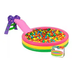 INTEX - Piscina Inflable 168 + 500 Pelotas, Inflador y Rodadero Rosa