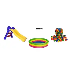 INTEX - Piscina Inflable 147cm + 100 Pelotas, Inflador y rodadero niño