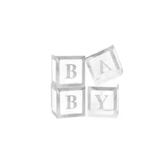 GENERICO - Caja Cubo Plateado Baby Decorativo Para Globos X4 Unidades