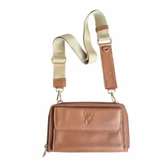 MARLA - Bolso Portacelular Lucia con doble compartimento y compartimento para tarjetas cuero 100%