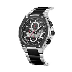 LOIX - Reloj hombre LA2137-1 Plateado con negro tablero negro