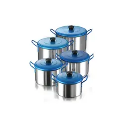 IMUSA - Juego Ollas x 5Unid Tapa Azul 16-24Cm Aluminio Platedo