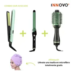 INNOVA - Combo Hair Avocado Cepillo Secador+ Plancha + Rizadora Tubo + Obsequio
