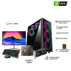 AMD - PC GAMER R7 8700F RTX3050 6GB RAM 32GB DDR5 SSD 1TB B650 + MONITOR 24 120HZ FHD
