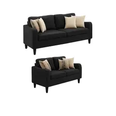 GENERICO - Juego de sala Camuchi Moderno 3-2 puestos Tela Antifluidos Negro