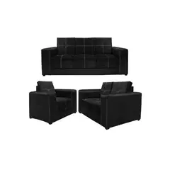 GENERICO - Juego de Sala Pepe 3-2-1 Puestos Tela Antifluidos Negro