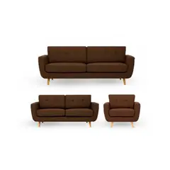 GENERICO - Juego de Sala Negui 3-2-1 Puestos Moderno Tela Antifluidos Marrón